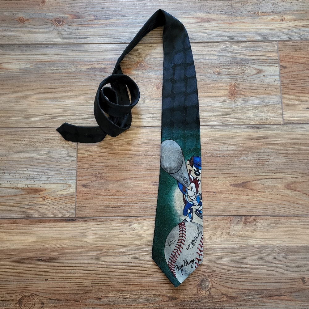 Vintage Looney Tunes Tie Mens 90s Taz Baseball Tasmanian Devil